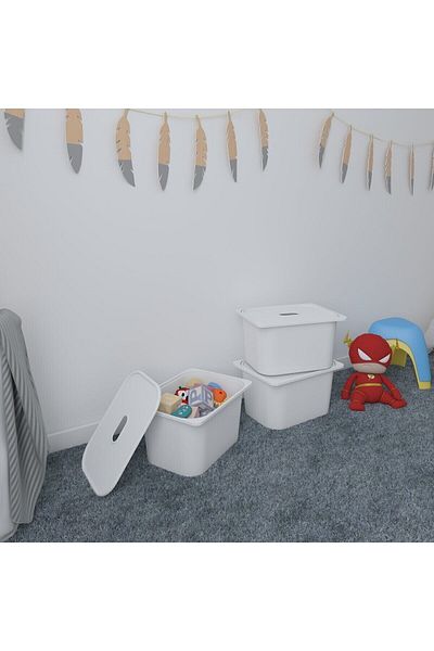 Pratico 3 White Deep Lid Toy Basket - 3Ds3K