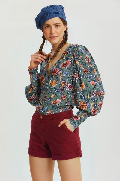 Clandestino Pantaloni scurți din bumbac de iarnă în stil boem Roșu Claret