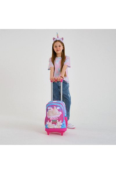 Coral High Geantă de școală cu model iepure roz albastru, 3 piese, cu racletă - SET0123936