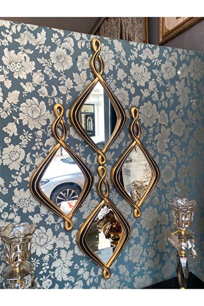 Peramari Dekoratif Polyester Dörtlü Damla Burgulu Küçük Boy Duvar Ayna Takımı...