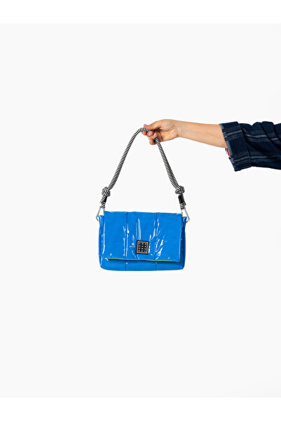 YOURHANDBAGS Mavi Candy Çanta - Siyah Beyaz Halat Askılı