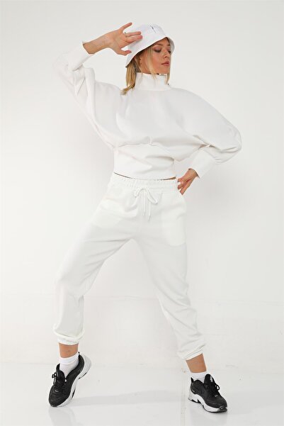 Dreamlike Yaka Ve Omzu Fermuarlı Uzun Kollu Yarasa Kol Sweat Cepli Pantolon Takım