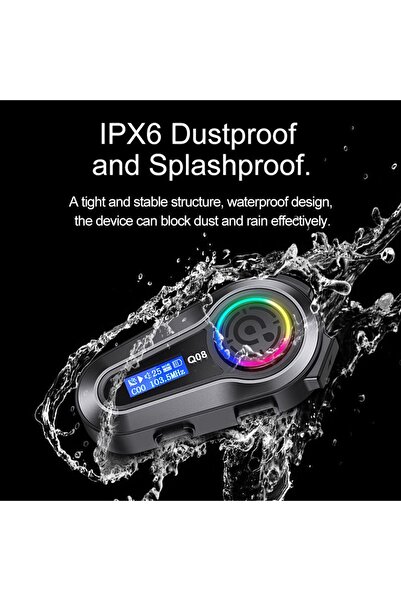 Enshall Q08 Bluetooth Motosiklet Kask Kulaklığı 1000mAh LCD Ekranlı Radyolu RGB Işıklı Kulaklık Seti