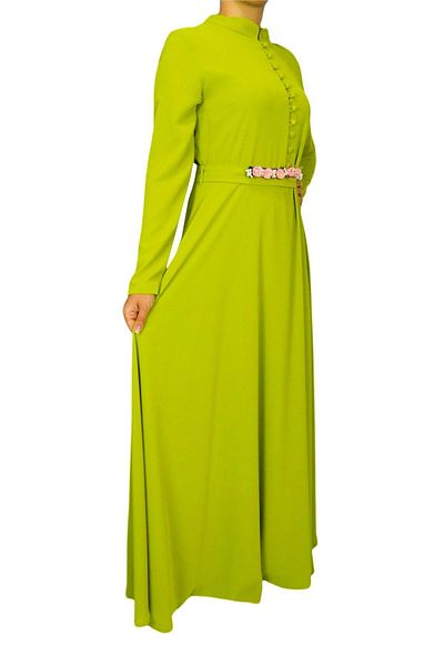 MESAKON Rochie de damă verde cu gât rotund Msk1205