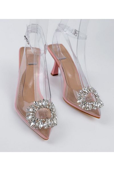 Sibel Durmaz Story Powder Transparent Crystal Stone Detailed Sandals