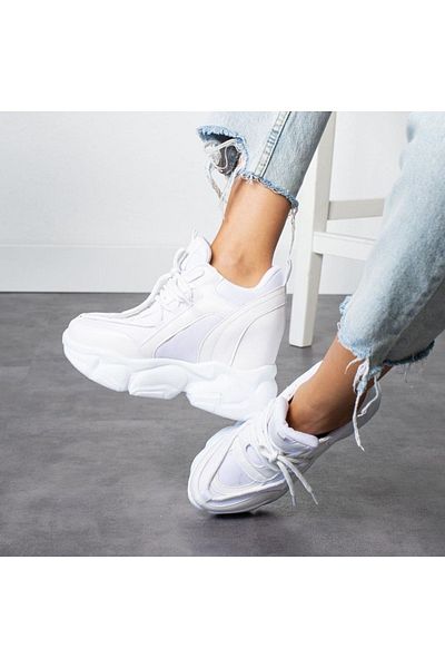 Lady Pantofi sport albi cu toc cu pană ascuns