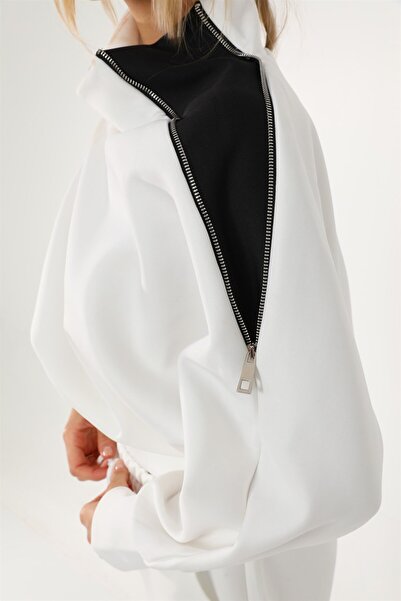 Dreamlike Yaka Ve Omzu Fermuarlı Uzun Kollu Yarasa Kol Sweat Cepli Pantolon Takım