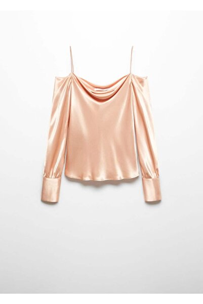 MANGO Woman Satin blouse with drape collar