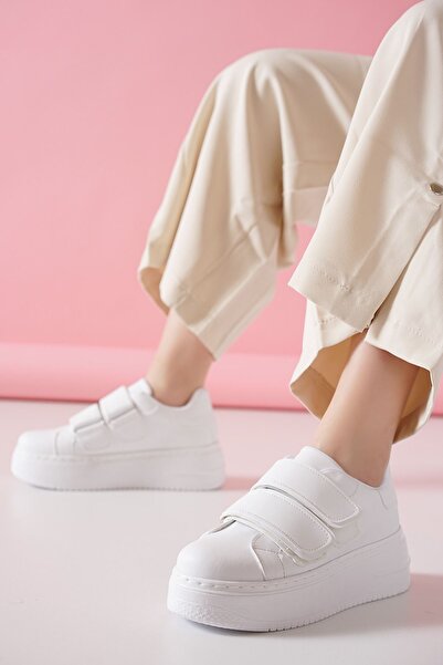 Papuçlarım Nerolia White Matte Leather Women's Sports Shoes