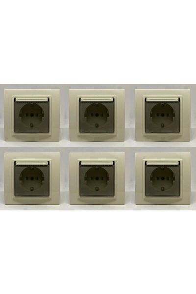 ELBİ Zena Covered Grounded Socket Frame Cream 6 Pieces