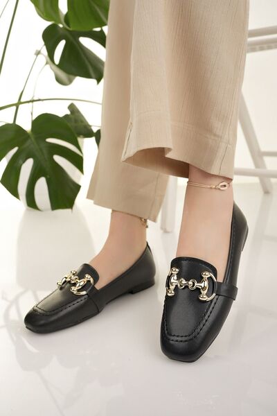 Modafırsat Black Women's Flats with Stone Detail Stylish Orthopedic Casual Shoes