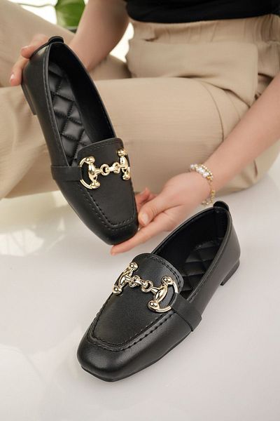 Modafırsat Black Women's Flats with Stone Detail Stylish Orthopedic Casual Shoes