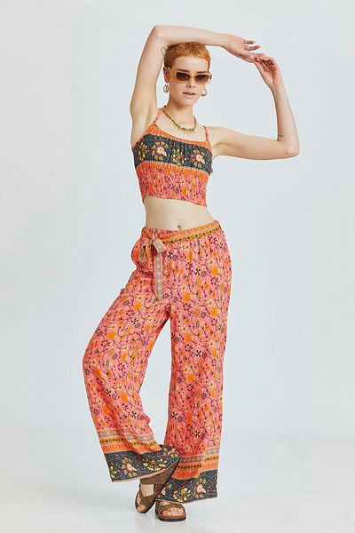 Clandestino Pink Patterned Elastic Waist Trousers