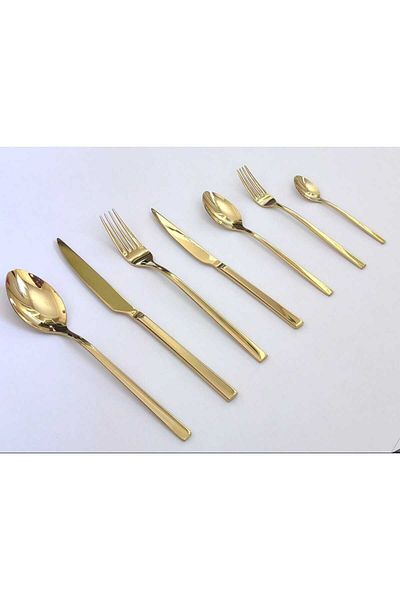 KB SOLİNGEN Rose Model Titanium Gold 84 Piece 4 Millim Thickness Fork Spoon Knife Set for 12 Persons