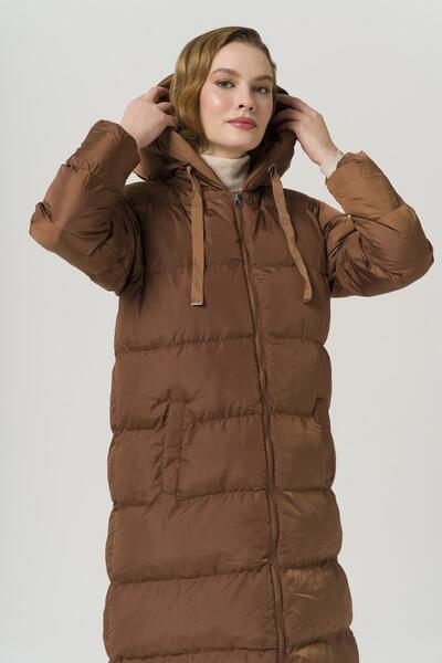 Olcay Grograin Detailed Puffer Coat s kapucí, černý 6404