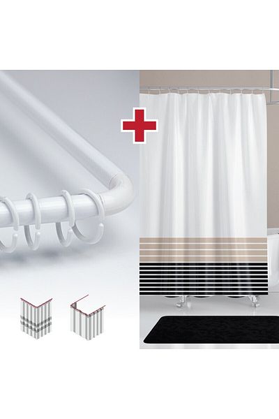 Tropikhome 180x200cm Single Wing Striped White Shower Curtain - Hanging Gift, L Pipe Gift