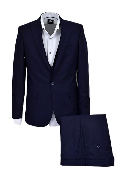 Günce Men's Navy Blue Dobby Silim Fit Suit BGL-ST03494