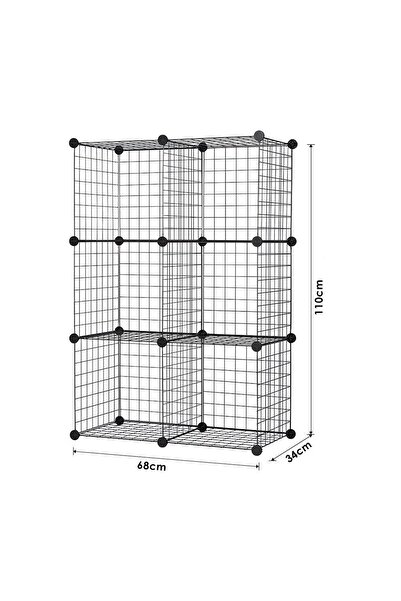 decorelax 6 Bölmeli Tel Küp Çok Amaçlı Organizer Raf Siyah 33cm Mutfak, Oyuncak, Kiler, Depolama Rafı