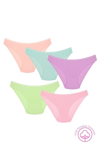 Newlilla 1501 Heart 100% Baumwolle 5-teiliges Damen-Bikini-Höschen-Set 1501-v3