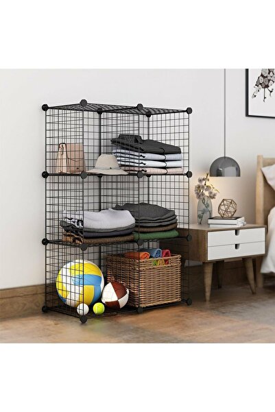 decorelax 6 Bölmeli Tel Küp Çok Amaçlı Organizer Raf Siyah 33cm Mutfak, Oyuncak, Kiler, Depolama Rafı
