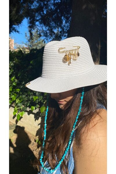 laviyonsa Білий ковбойський солом'яний ківш знімний натуральний камінь Спеціальний дизайнерський аксесуар