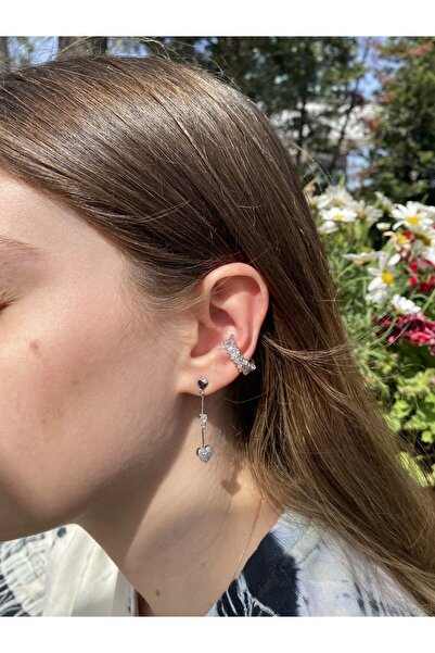 SG BÜJİTERİ Gümüş Pırlanta Taşlı Kararmaz Tamtur Earcuff Küpe