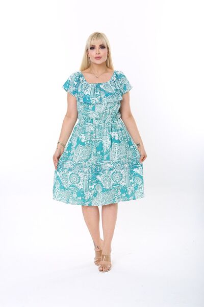 XL Modam Women's Plus Size Madonna Model Turquoise Patterned Dress