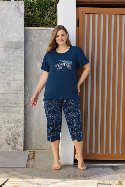 Aydoğan Жіночий комплект з коротким рукавом, великий розмір, темно-синій колі...