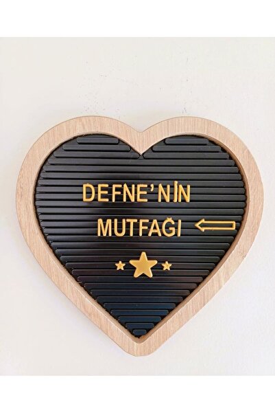 fikirstore Ahşap Kalp Çerçeveli Özelleştirilebilir Mesaj Panosu Siyah Zemin Gold Harf Setli Yazı Tahtası