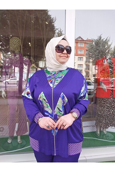 Ghisa GHİSA DESENLİ FERMUAR DETAYLI PANTOLONLU TAKIM MOR 4528