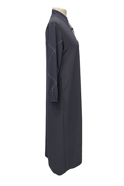 Giyinen Mağazaları Gray Katre Hakim Collar Zippered Padded Sleeve Embroidered Steam Fabric Ferace
