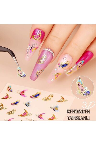 BP Tattoo Renkli Kalp Tırnak Sticker Dövmesi Nail Art