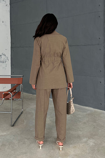 Ortaya Çık Brown Linen Suit with Tie Waist
