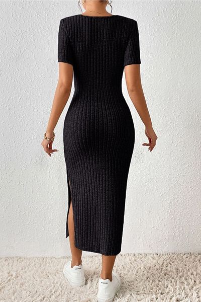 missamour Rochie de vară pentru femei, cu decolteu în U, cu nervuri