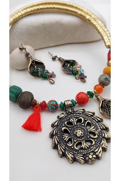 takitokaciniz Brass Material Women Necklace Earrings Set