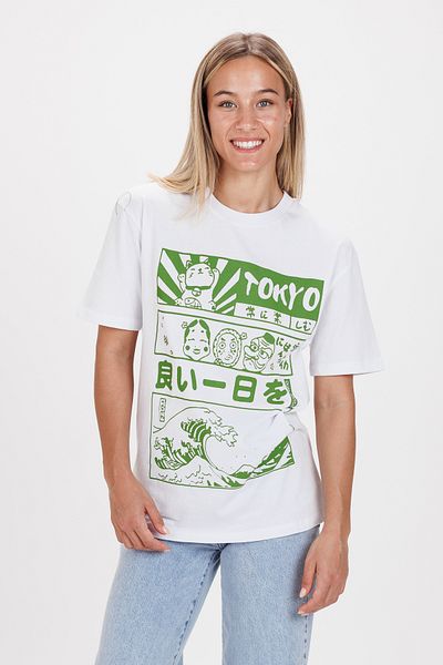 Ecrou Γυναικείο μπλουζάκι Tokyo Printed Oversize Λευκό