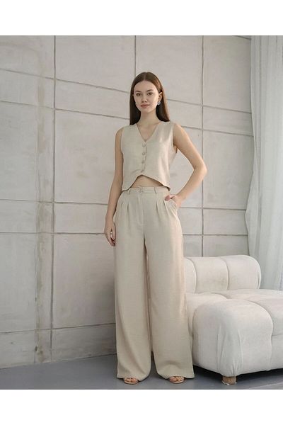 ZF BUTİK Sofia Linen - Zseb mellény és nadrág szett