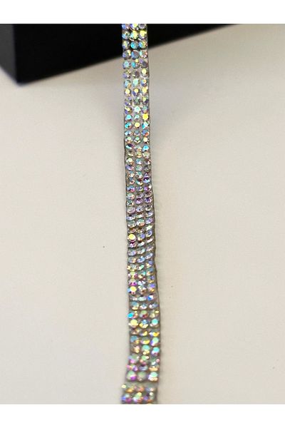 ODDA TASARIM ATÖLYESİ Iron-on-adhesive 3-row ribbon with colored stones