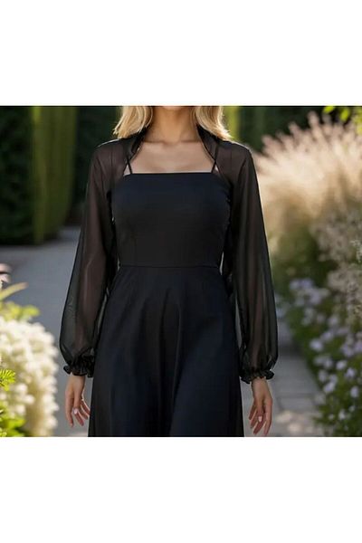 es moda shop Black Moni Chiffon Shawl - Ruffled Sleeve