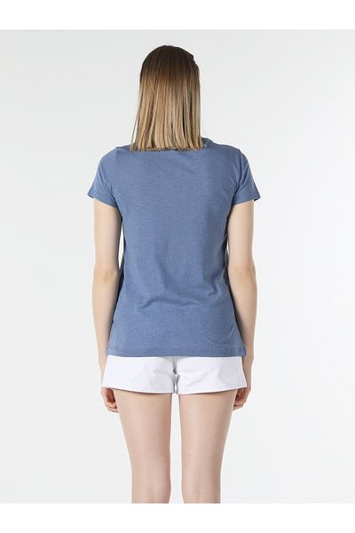 Colin's Tricou albastru cu mânecă scurtă pentru femei, cu decolteu în V, cu croiala normală, Cl 1034536