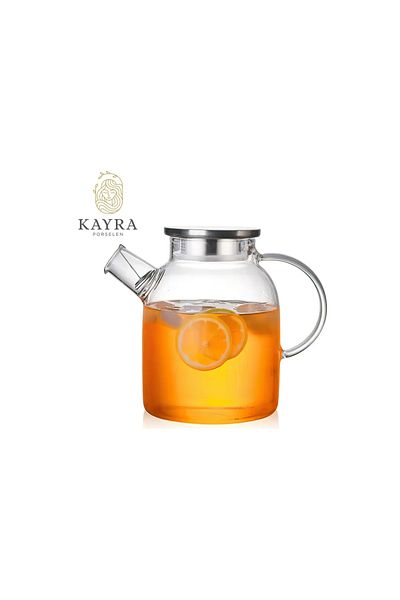 MBB ETİCARET Steel Lid Borosilicate Glass Teapot 1500ML Royaleks-CM-2003