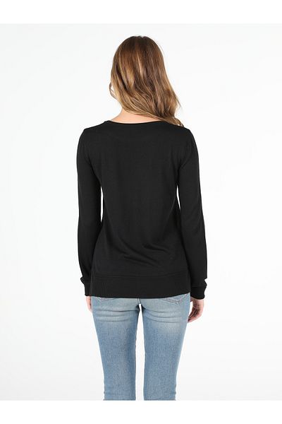 Colin's Hanorac negru pentru femei, cu croială obișnuită, cu gâtul rotund, Cl 1046444