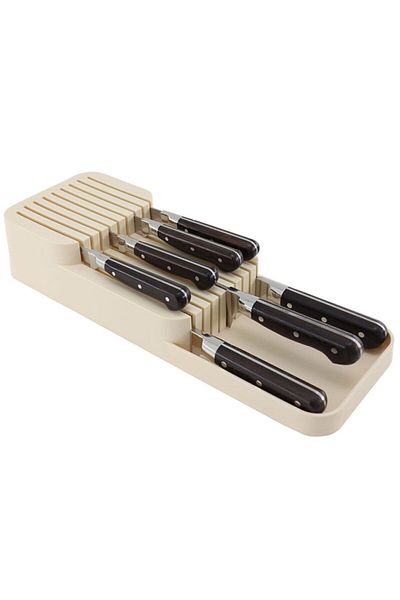 OMAK Decobella Cream Color Drawer and Two Rows of Knives Stand