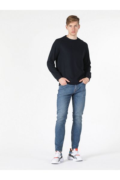 Colin's Navy Blue Regular Fit Crew Neck Men's T-Shirt - Long Sleeve Cl 1057263