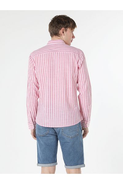 Colin's Men's Long Sleeve Striped Slim Fit Shirt - Pink Cl 1057795