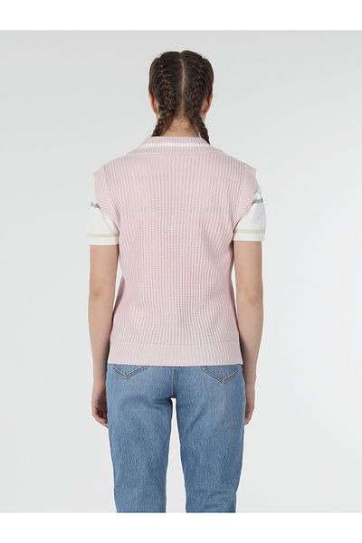 Colin's Pulover de damă tricotaj roz cu decolteu în V - Regular Fit Cl 1057397