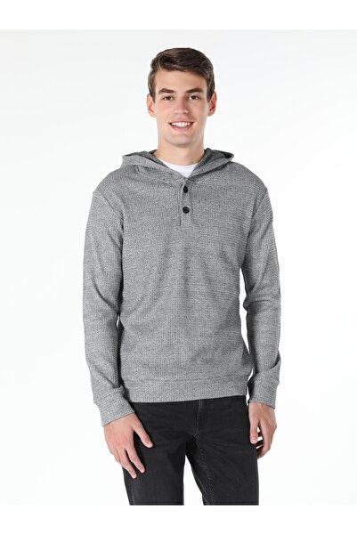 Colin's Gray Men's Long Sleeve T-Shirt - Regular Fit, Hooded, Buttoned Collar Cl 1056911