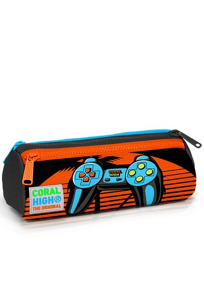 Coral High Παιδική γκρι πορτοκαλί Gamer τσάντα στυλό τριών διαμερισμάτων 22046