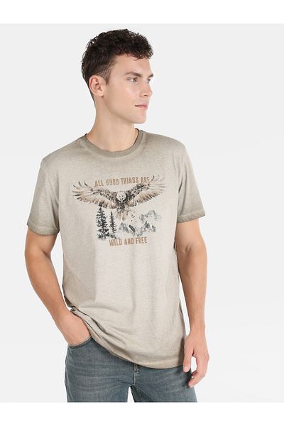 Colin's Beige Color - Crew Neck Printed Men's Short Sleeve T-Shirt (Regular Fit)
