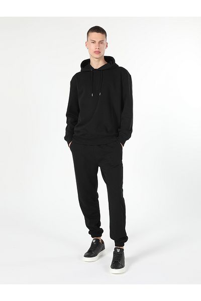 Colin's Black Regular Fit Hooded Men's Sweatshirt - Cl 1055786